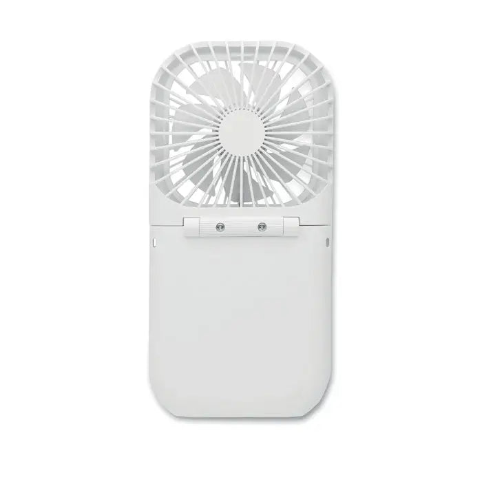 Ventilator portabil pliabil alb cu design minimalist și construcție din plastic pentru birou sau uz portabil