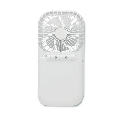 Ventilator portabil pliabil alb cu design minimalist și construcție din plastic pentru birou sau uz portabil