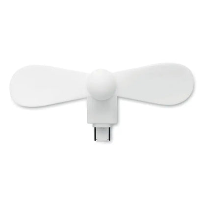 Ventilator portabil usb-c alb cu două pale netede și carcasă compactă din plastic