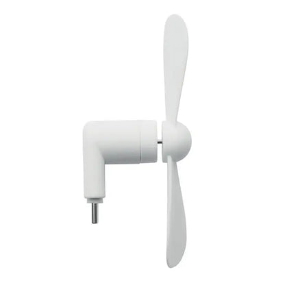 Ventilator portabil usb-c alb din plastic cu trei pale si baza de montare la unghi drept pentru birou