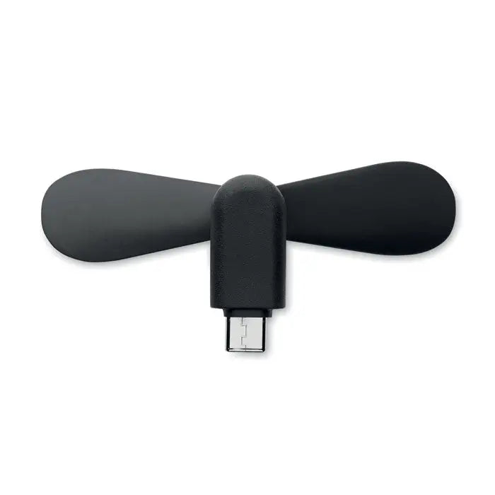 Ventilator portabil usb-c negru cu lamele rotunde si corp compact din plastic usb-powered