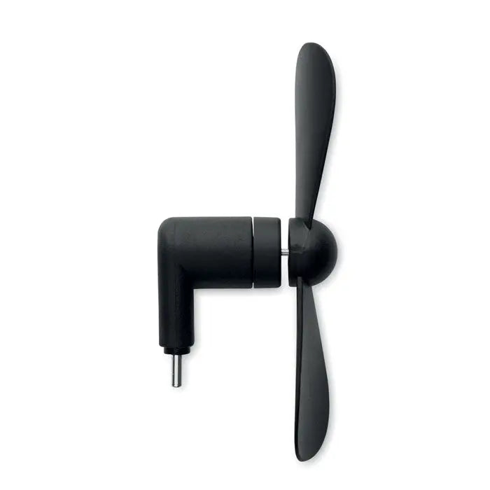 Ventilator portabil usb-c negru din plastic cu design unghiular si doua palete curbate
