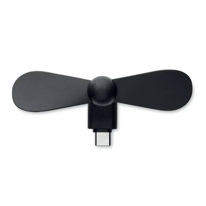 Ventilator portabil usb-c negru cu doua pale rotunjite si design compact si elegant