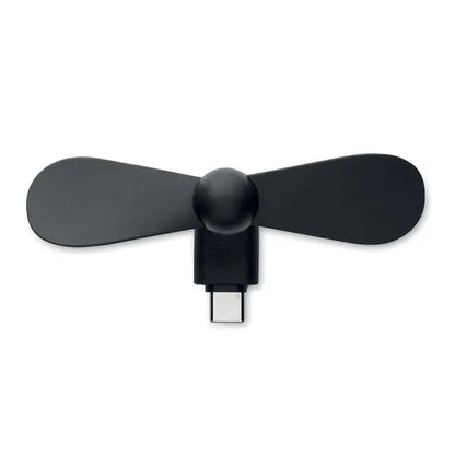 Ventilator portabil usb-c negru cu doua pale rotunjite si design compact si elegant