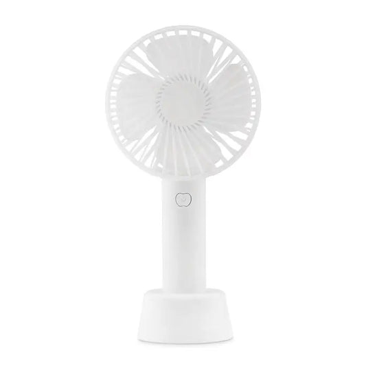Ventilator usb de birou alb cu suport si design minimalist cu carcasa circulara pentru lamele