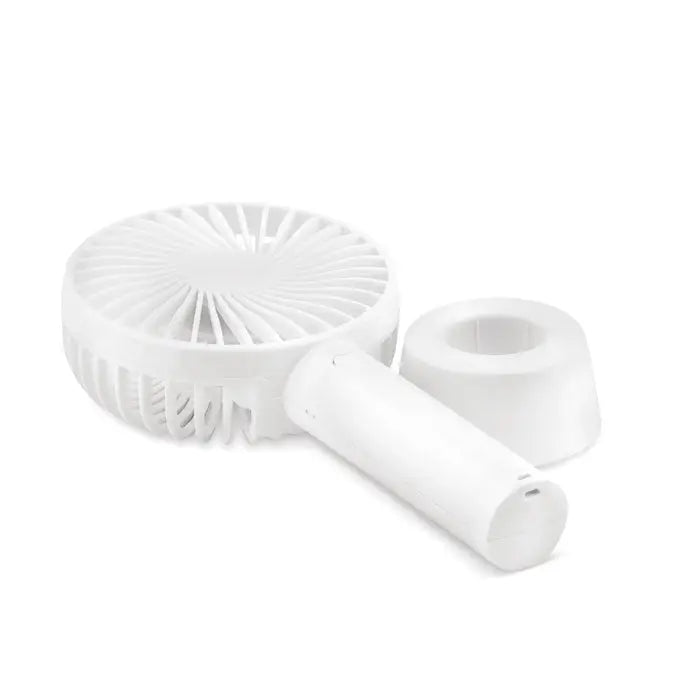 Ventilator usb de birou alb din plastic cu suport si protectie circulara pentru lame handheld