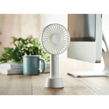 Ventilator usb de birou alb cu design circular al paletelor si corp plastic elegant pentru birou