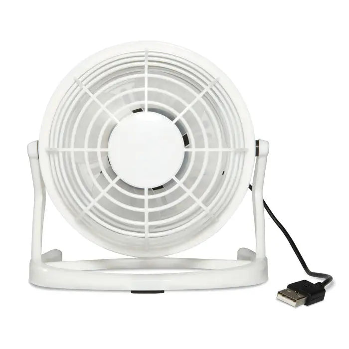 Ventilator usb alb cu ventilator de birou alimentat prin usb si design minimalist rotund
