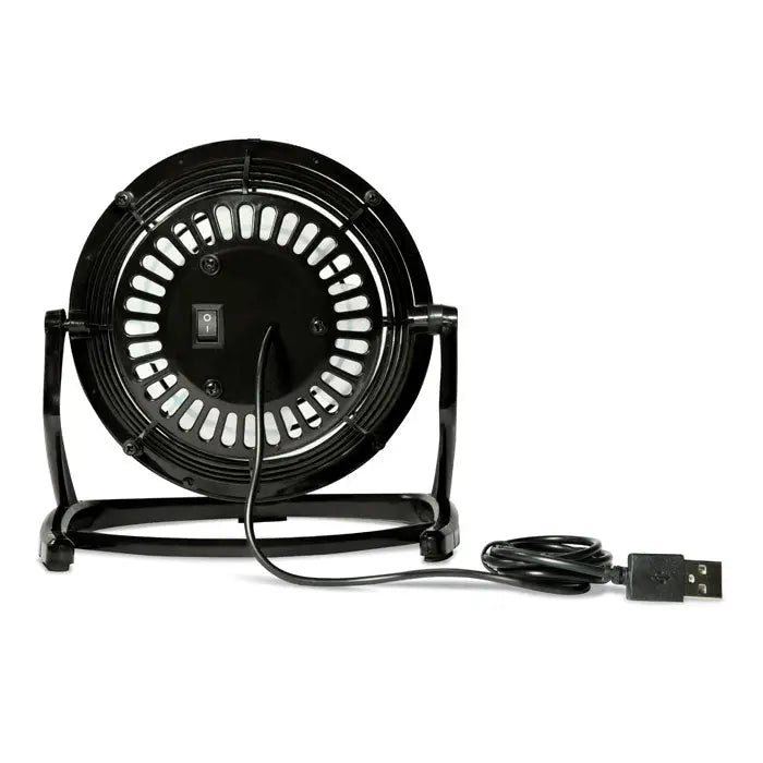 Ventilator usb negru cu alimentare usb, design circular si cadru metalic pentru birou