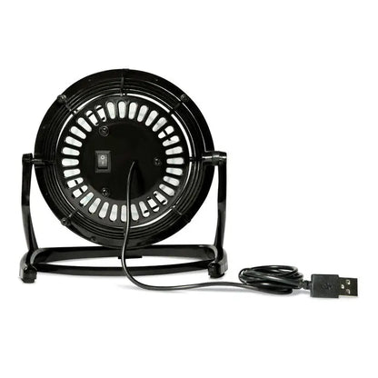 Ventilator usb negru cu alimentare usb, design circular si cadru metalic pentru birou