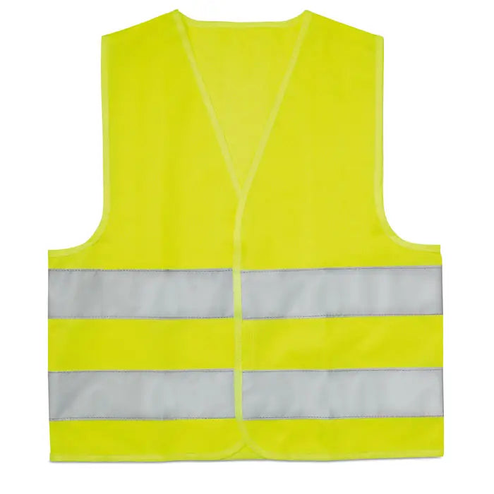 Vesta de mare vizibilitate pentru copii in culoare galben stralucitor cu doua dungi reflectorizante argintii