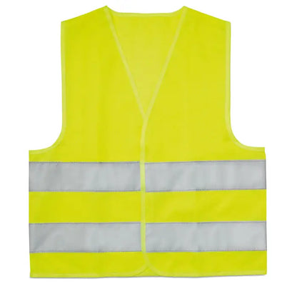 Vesta de mare vizibilitate pentru copii in culoare galben stralucitor cu doua dungi reflectorizante argintii