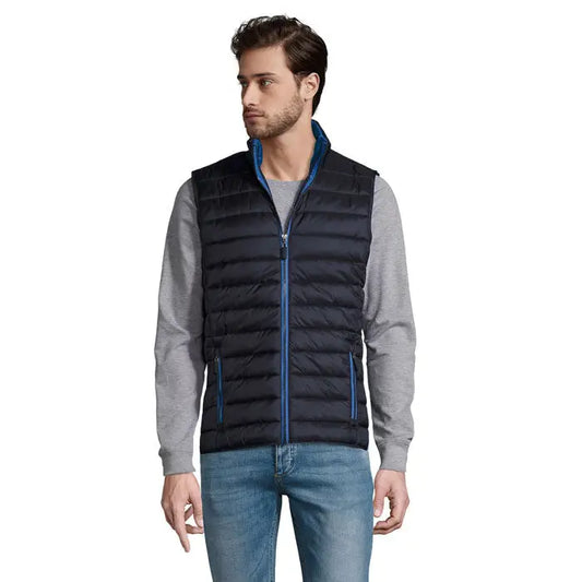 Vesta albastru navy matlasata wave men cu fermoar albastru regal si tiv la guler incalzitoare pentru corp