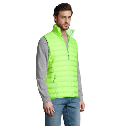 Vesta matlasata puffer verde neon cu guler inalt si fermoar frontal pentru incalzire corp wAVE MEN