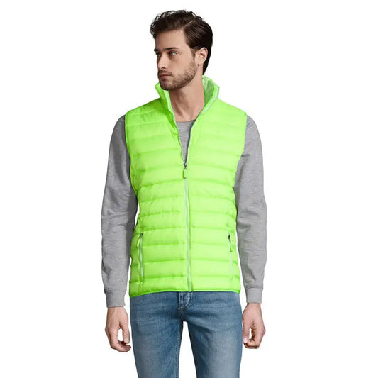 Vestă matlasată neon verde deschis wave men cu fermoar integral și buzunare laterale pentru încălzire corp