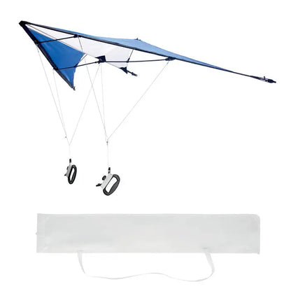 Zmeul delta paraglider triunghiular albastru si alb cu manere negre si geanta de transport alba asortata